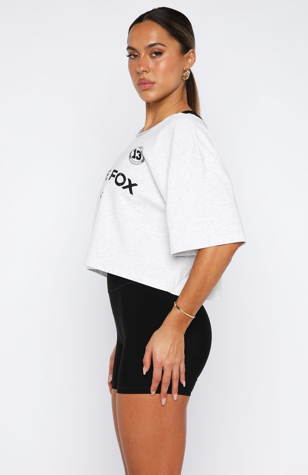 Stay Clear Off Shoulder Cropped Tee Grey Marle