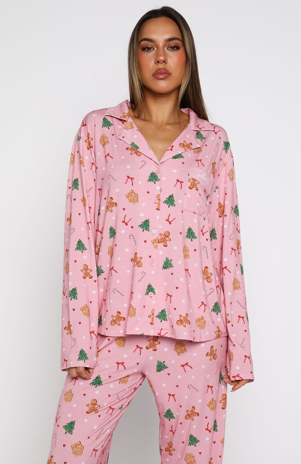 Pillow Talk Printed Long Sleeve Pyjama Set Candy Kiss