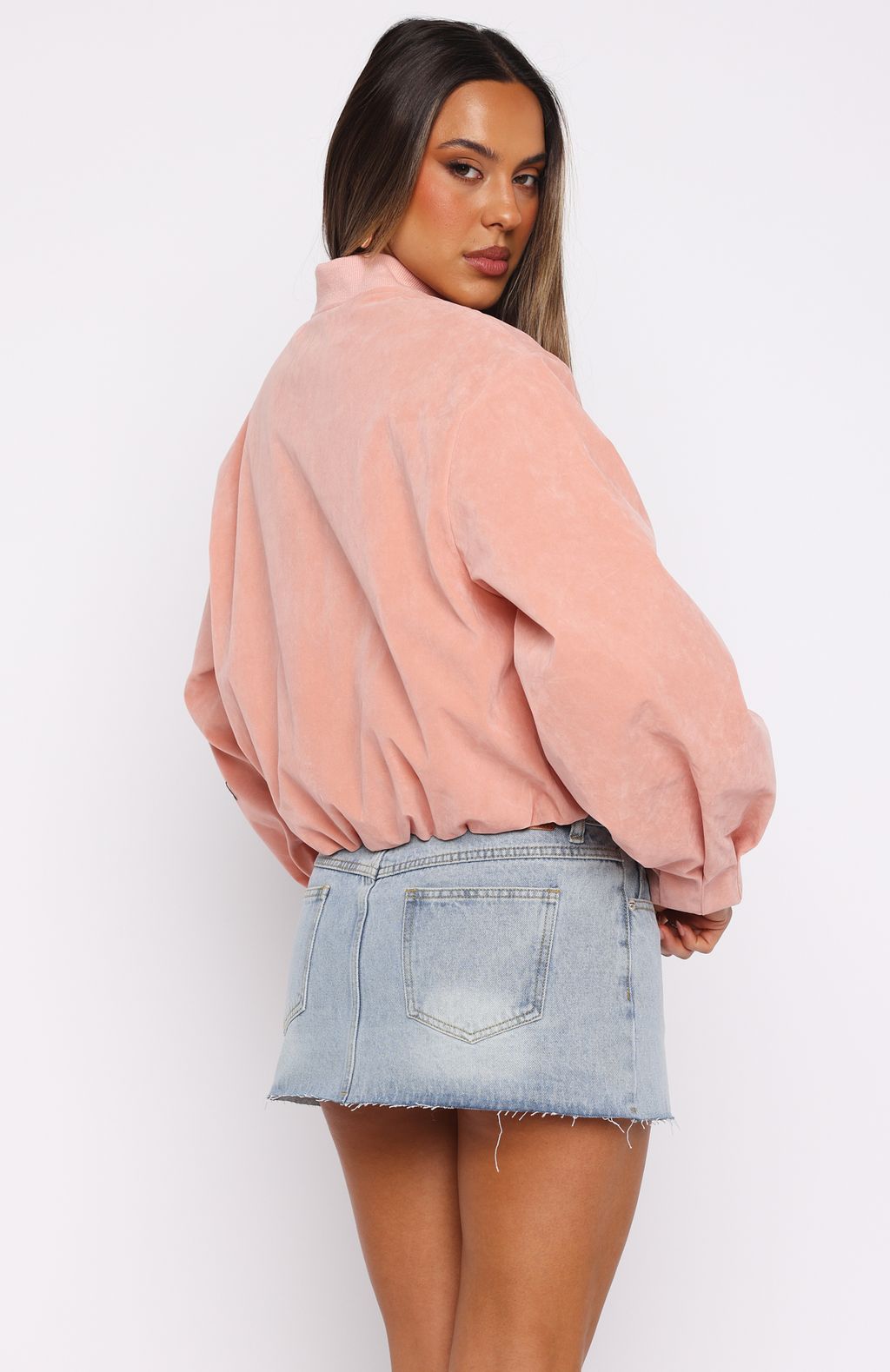 What Did I Miss Faux Suede Jacket Blush