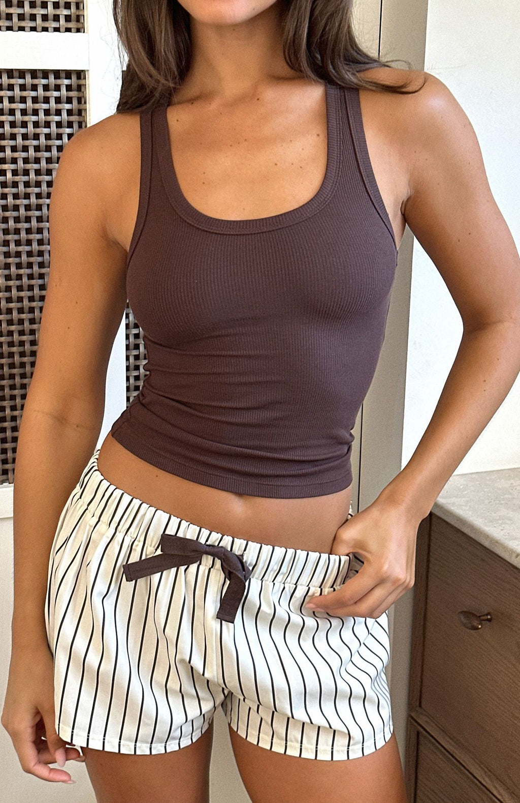 Sweetheart Pyjama Short Cream/Choc Stripe
