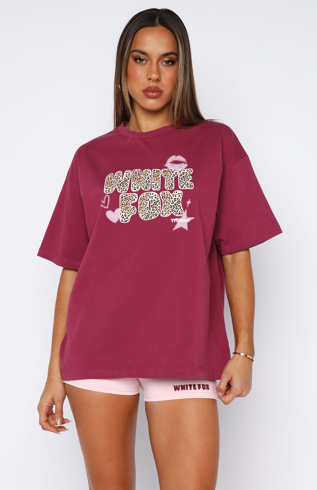 11th Street She's So Lucky Oversized Tee Very Berry