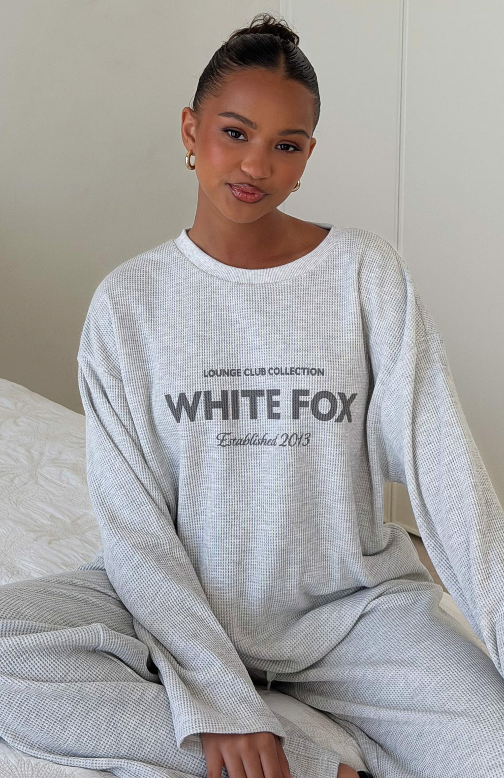 Leave Me Out Of It Waffle Oversized Long Sleeve Tee Grey Marle