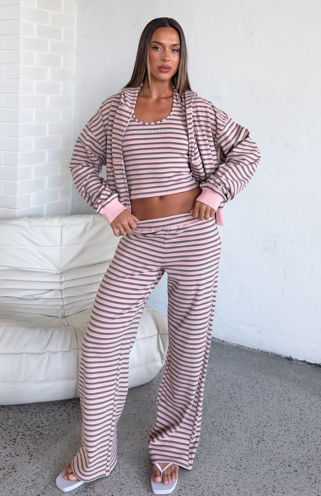 Looking Back Wide Leg Pants Pink Stripe